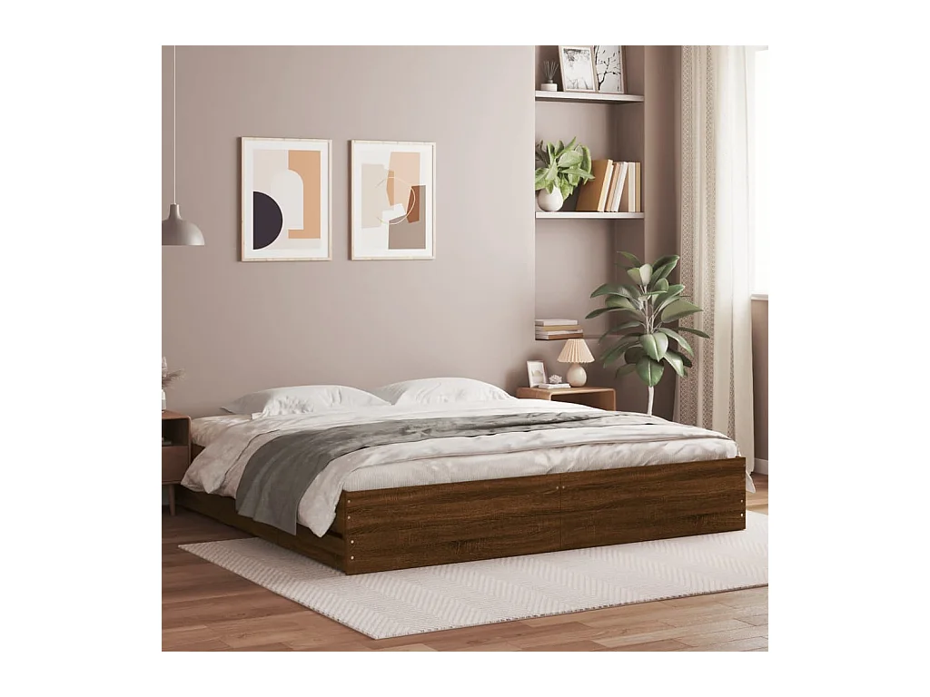 Lit double | Lit adulte | Cadre de lit avec tiroirs chêne marron 200x200 cm