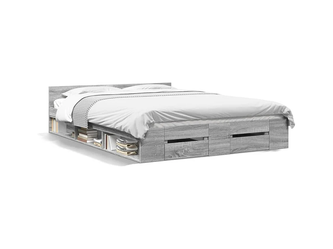 Lit double | Lit adulte | Cadre de lit avec tiroirs sonoma gris 140x200 cm