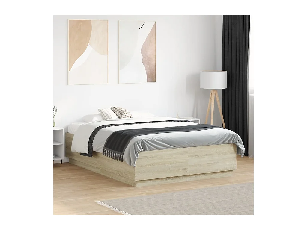 Lit double | Lit adulte | Cadre de lit avec LED chêne sonoma 140x190 cm