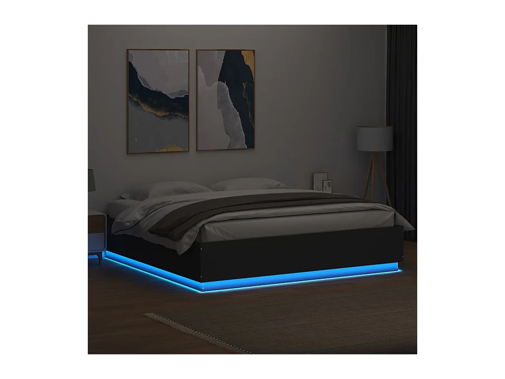 Lit double | Lit adulte | Cadre de lit avec LED noir 200x200 cm