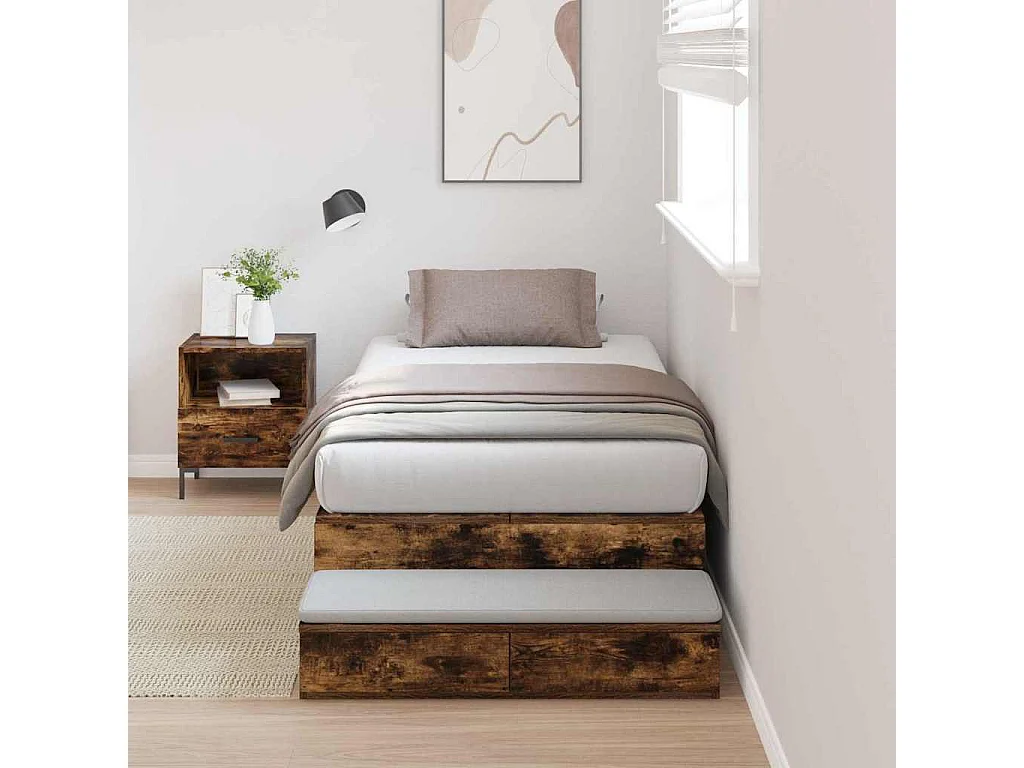 Lit simple | Lit adulte, enfant | Cadre de lit avec rangement Chêne fumé 236.5x100x31.5 cm