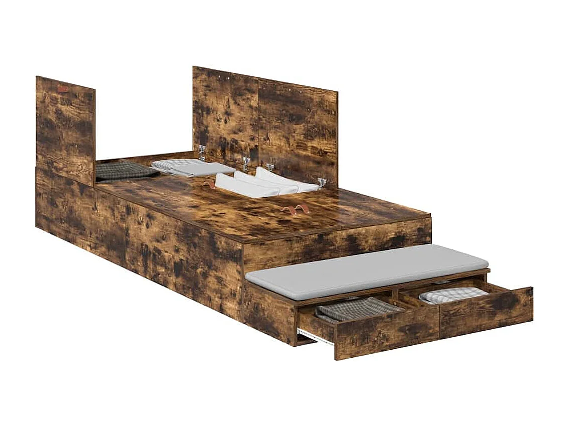 Lit simple | Lit adulte, enfant | Cadre de lit avec rangement Chêne fumé 236.5x100x31.5 cm