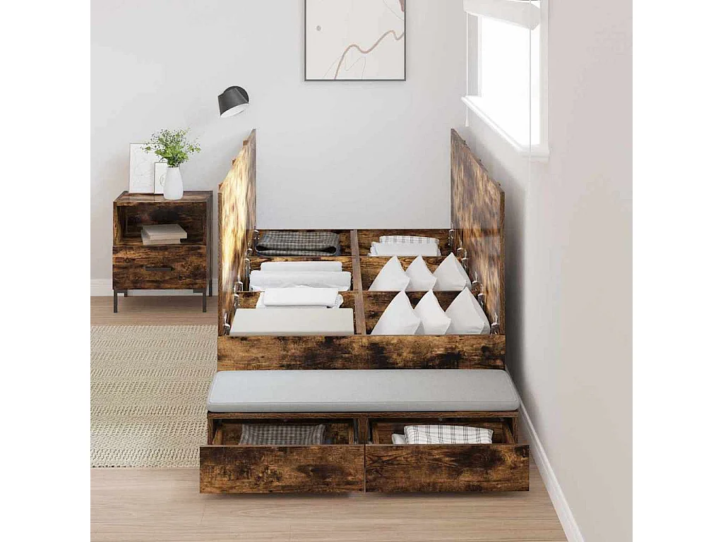 Lit simple | Lit adulte, enfant | Cadre de lit avec rangement Chêne fumé 236.5x100x31.5 cm