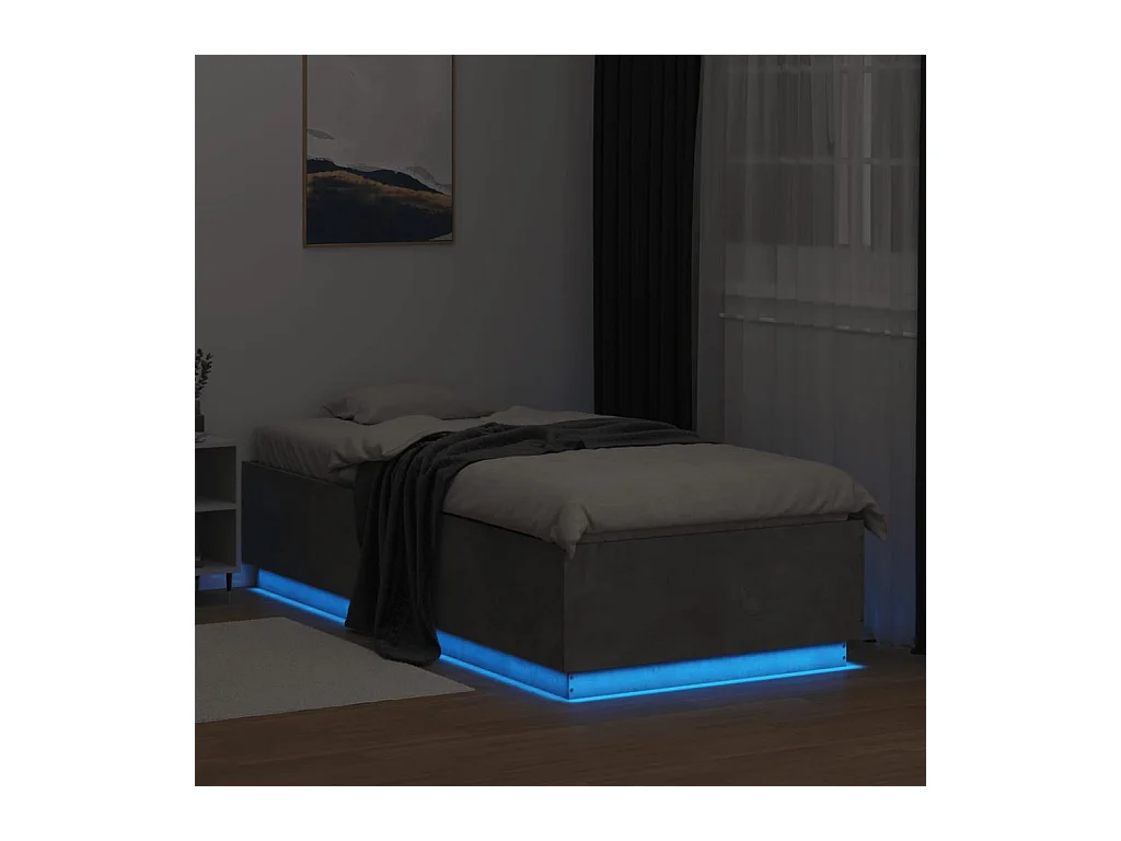 Lit simple | Lit adulte, enfant | Cadre de lit avec LED gris béton 90x200 cm