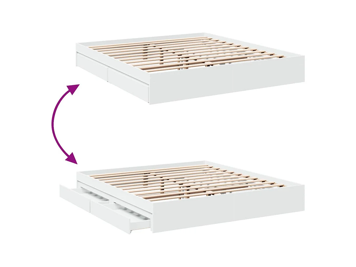 Lit double | Lit adulte | Cadre de lit avec tiroirs blanc 180x200 cm