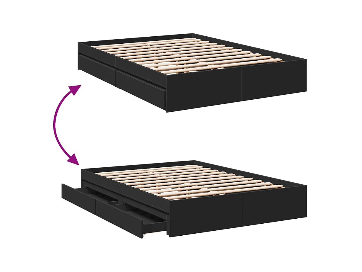 Lit simple | Lit adulte, enfant | Cadre de lit avec tiroirs noir 120x200 cm