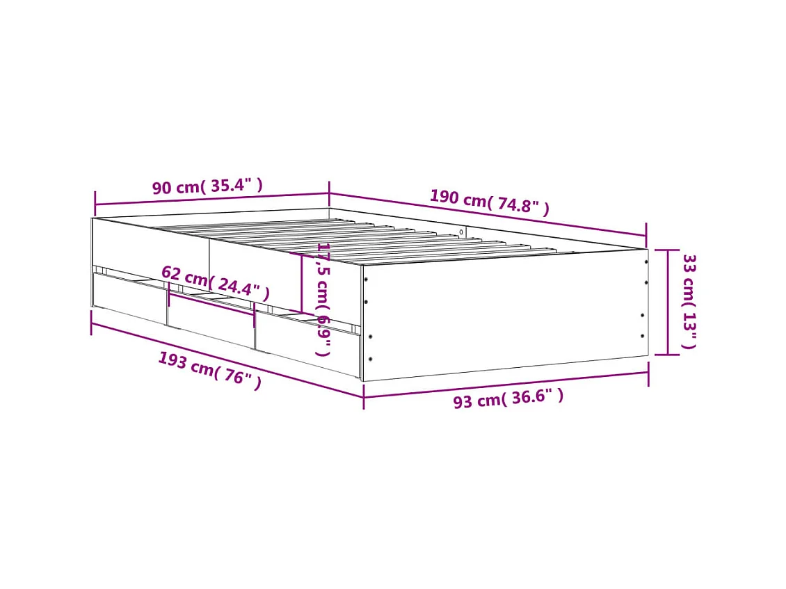 Lit simple | Lit adulte, enfant | Cadre de lit avec tiroirs noir 90x190 cm