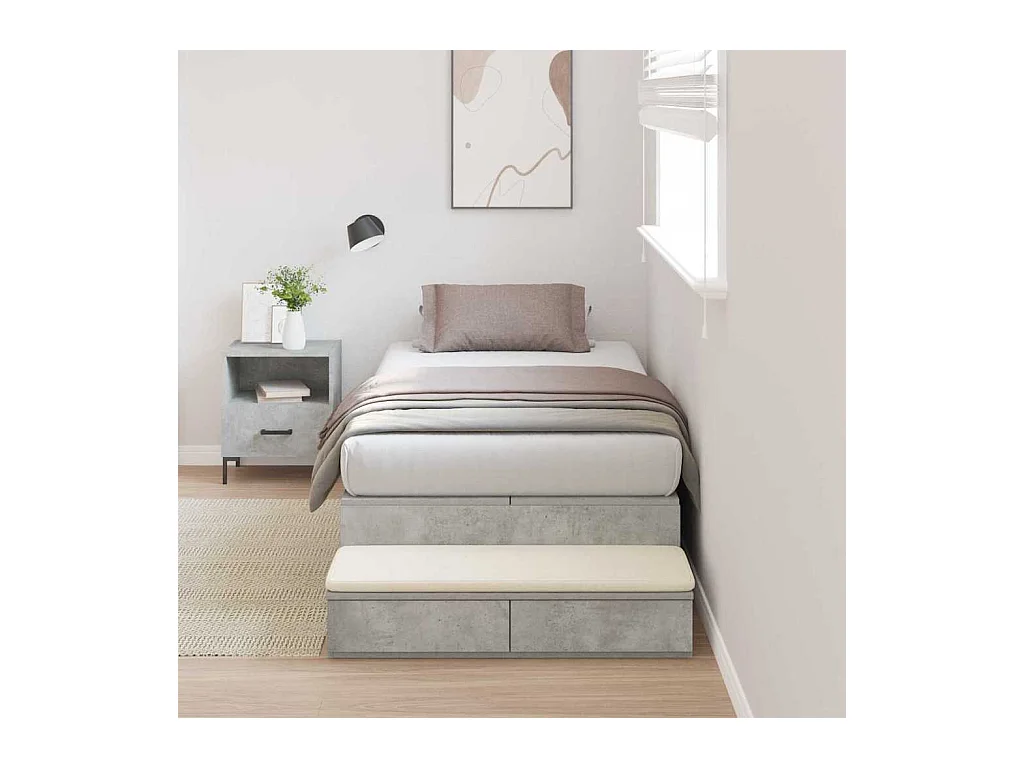 Lit simple | Lit adulte, enfant | Cadre de lit avec rangement Gris béton 226.5x90x31.5 cm