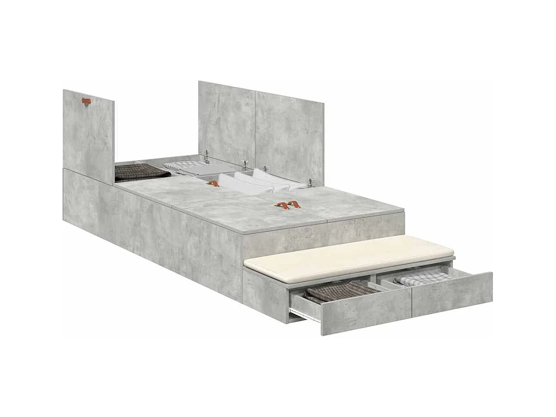 Lit simple | Lit adulte, enfant | Cadre de lit avec rangement Gris béton 226.5x90x31.5 cm