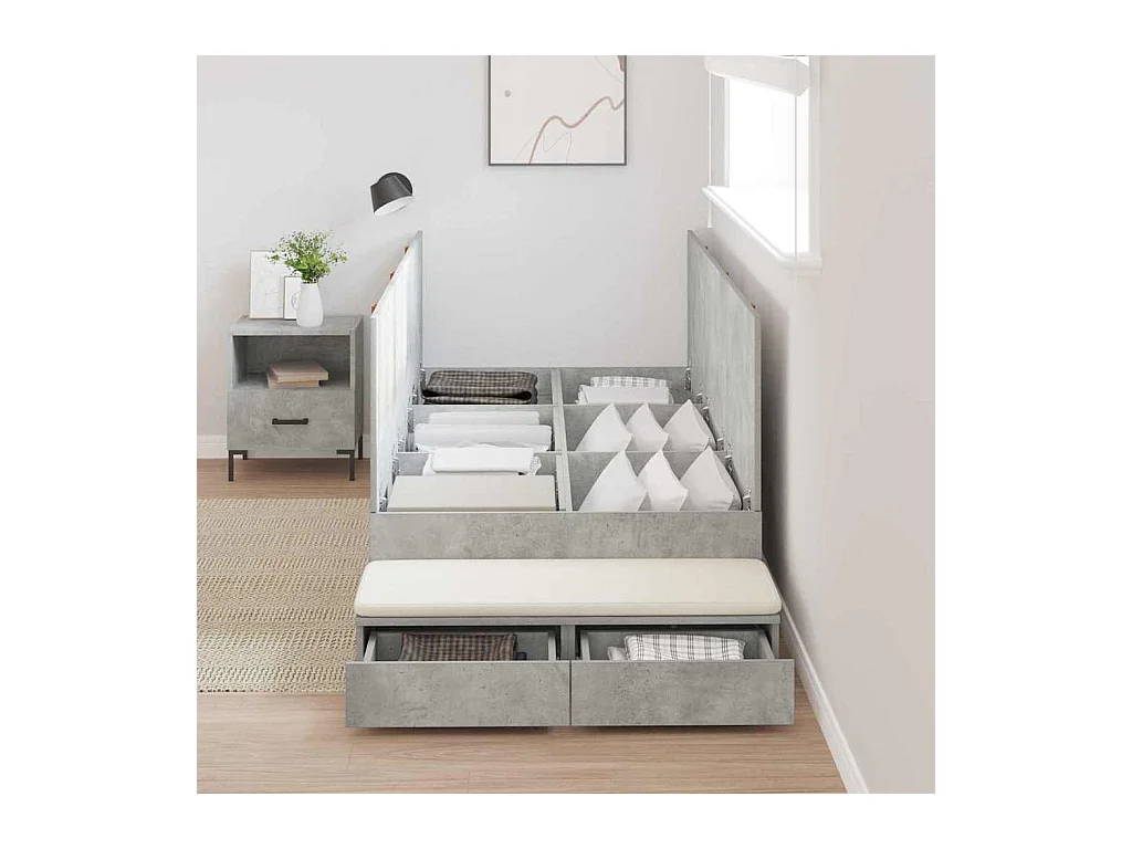 Lit simple | Lit adulte, enfant | Cadre de lit avec rangement Gris béton 226.5x90x31.5 cm