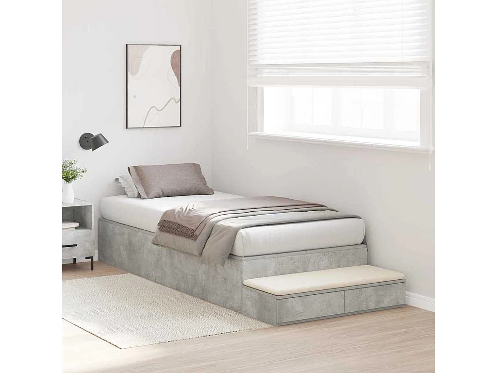 Lit simple | Lit adulte, enfant | Cadre de lit avec rangement Gris béton 226.5x90x31.5 cm