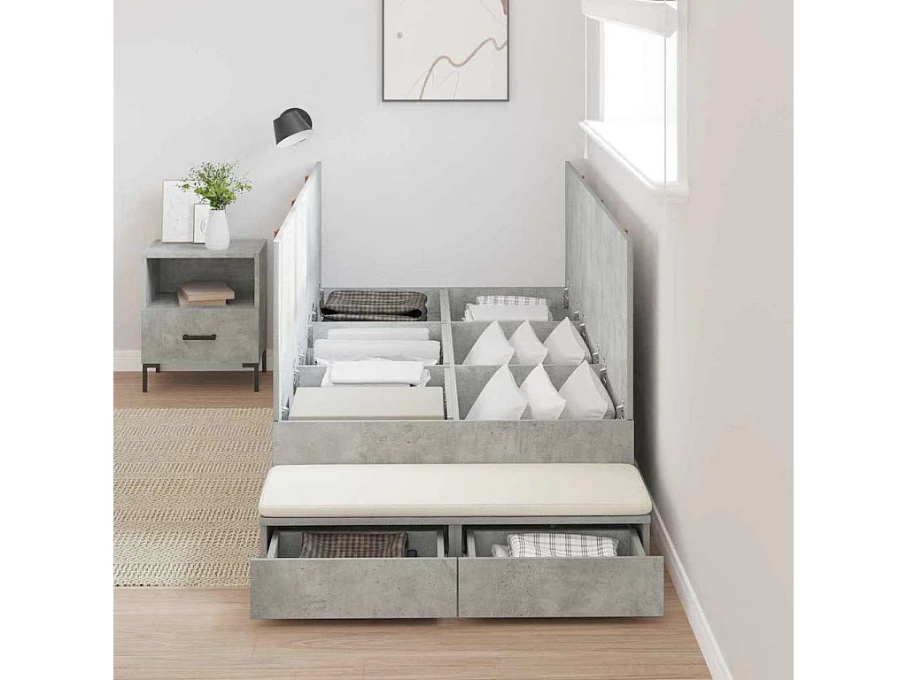 Lit simple | Lit adulte, enfant | Cadre de lit avec rangement Gris béton 226.5x90x31.5 cm