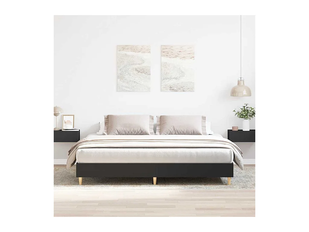 Lit double | Lit adulte | Cadre de lit noir 160x200 cm bois d'ingénierie