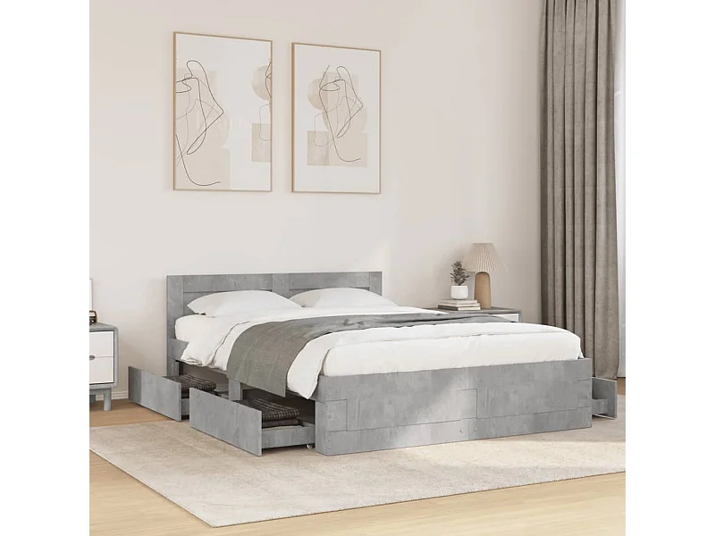 Letto per adulti | Letto singolo | Giroletto Testiera Grigio Cemento 120x200 cm Legno Multistrato