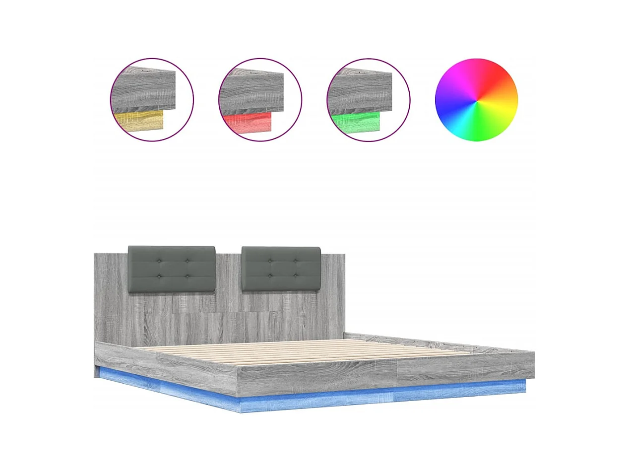 Lit double | Lit adulte | Cadre de lit avec LED sonoma gris 160x200 cm