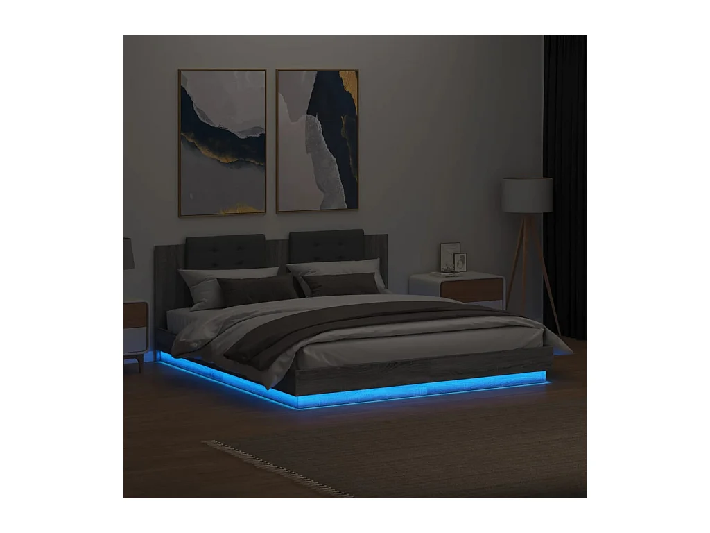 Lit double | Lit adulte | Cadre de lit avec LED sonoma gris 160x200 cm
