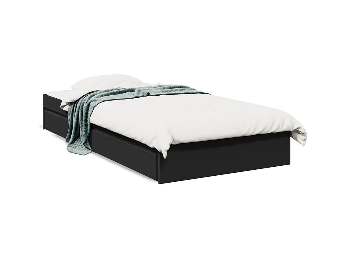 Lit simple | Lit adulte, enfant | Cadre de lit avec tiroirs noir 75x190 cm