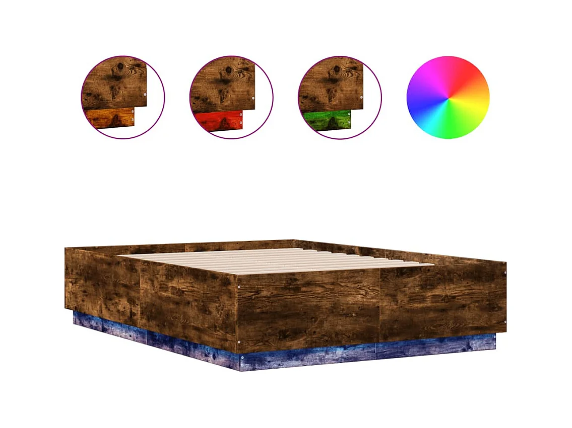 Lit double | Lit adulte | Cadre de lit avec LED chêne fumé 135x190 cm