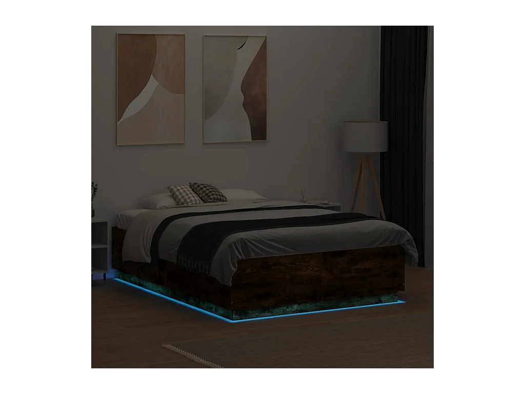 Lit simple | Lit adulte, enfant | Cadre de lit avec LED chêne fumé 120x190 cm