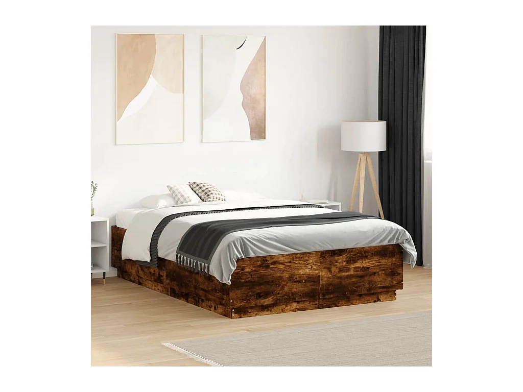 Lit simple | Lit adulte, enfant | Cadre de lit avec LED chêne fumé 120x190 cm