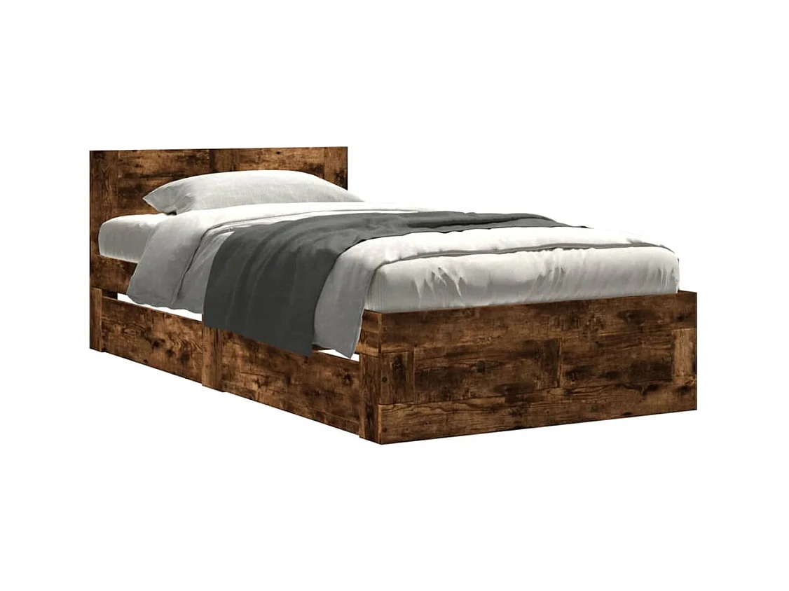 Lit simple | Lit adulte, enfant | Cadre de lit et tête de lit chêne fumé 90x200 cm