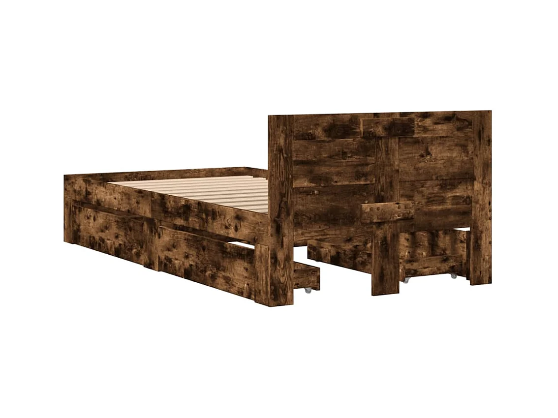 Lit simple | Lit adulte, enfant | Cadre de lit et tête de lit chêne fumé 90x200 cm