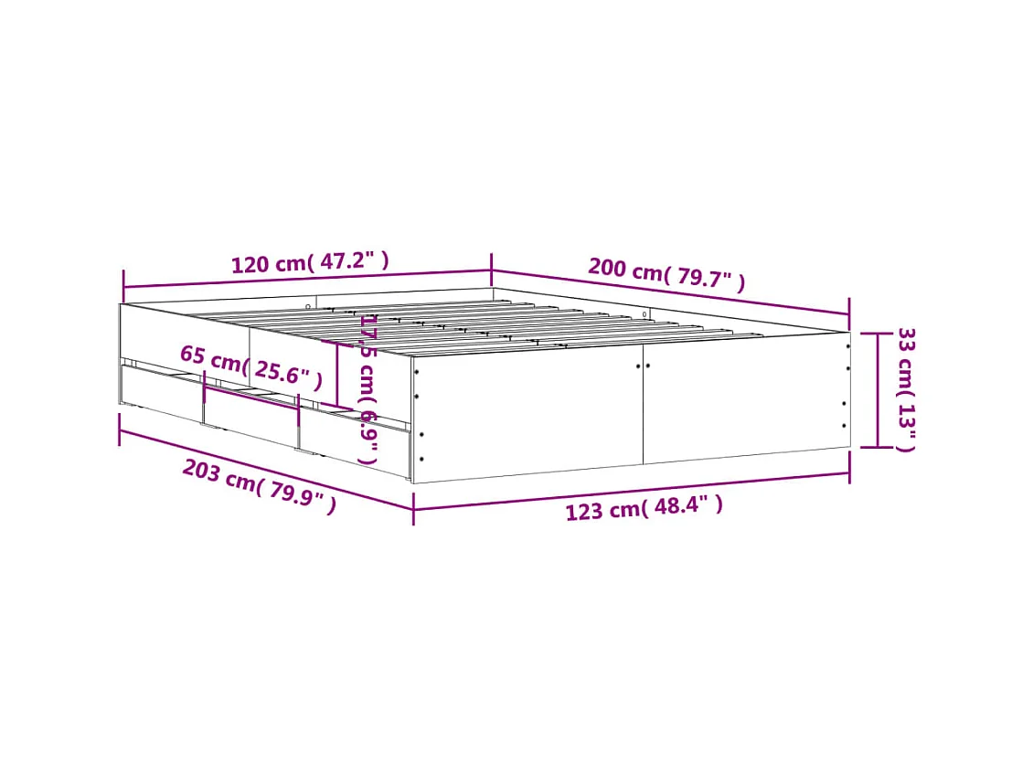 Lit simple | Lit adulte, enfant | Cadre de lit avec tiroirs chêne sonoma 120x200 cm