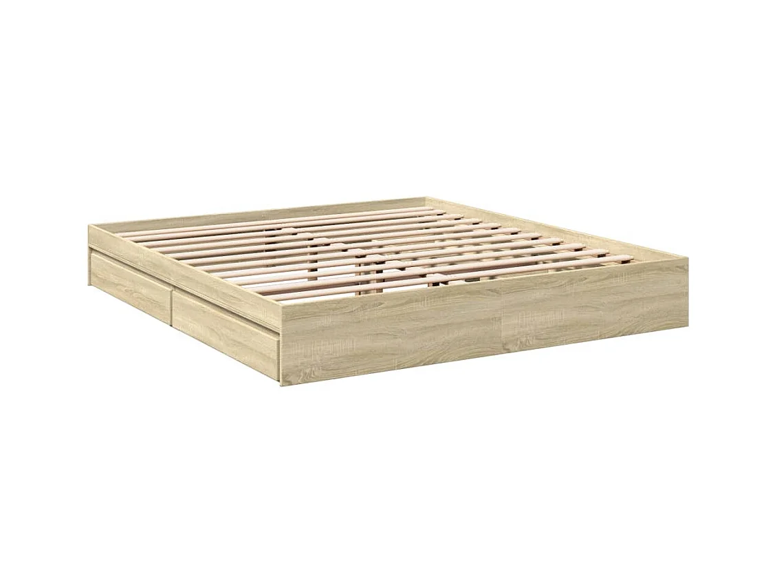 Lit double | Lit adulte | Cadre de lit avec tiroirs chêne sonoma 200x200 cm