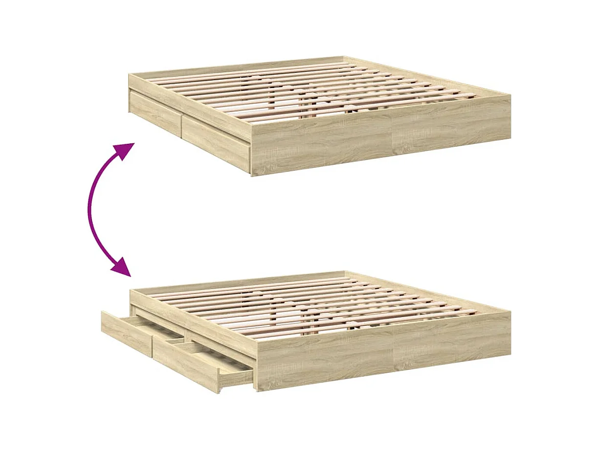 Lit double | Lit adulte | Cadre de lit avec tiroirs chêne sonoma 200x200 cm