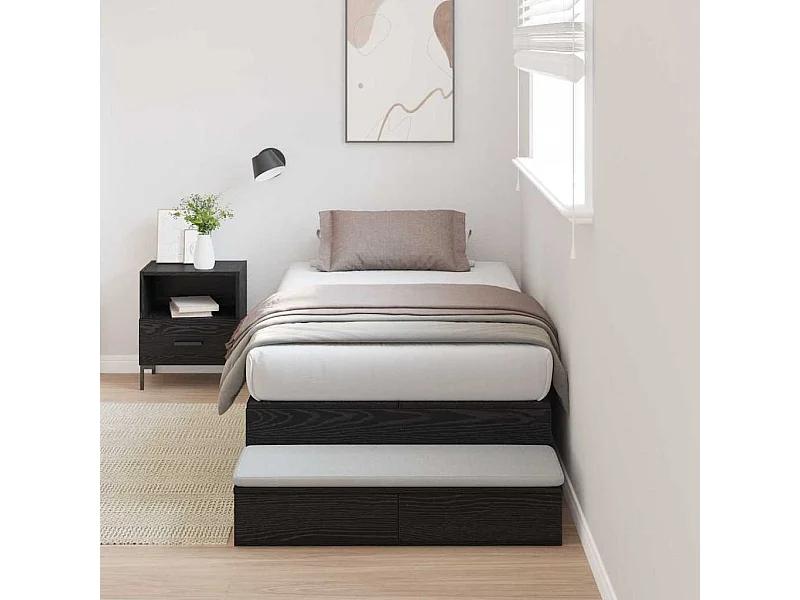 Lit simple | Lit adulte, enfant | Cadre de lit avec rangement Chêne noir 226.5x90x31.5 cm