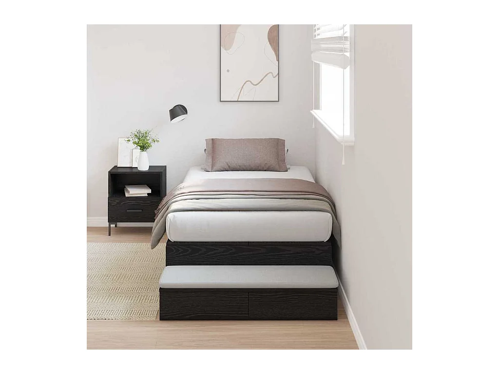 Lit simple | Lit adulte, enfant | Cadre de lit avec rangement Chêne noir 226.5x90x31.5 cm