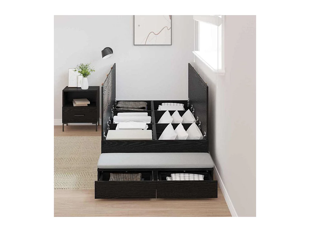 Lit simple | Lit adulte, enfant | Cadre de lit avec rangement Chêne noir 226.5x90x31.5 cm