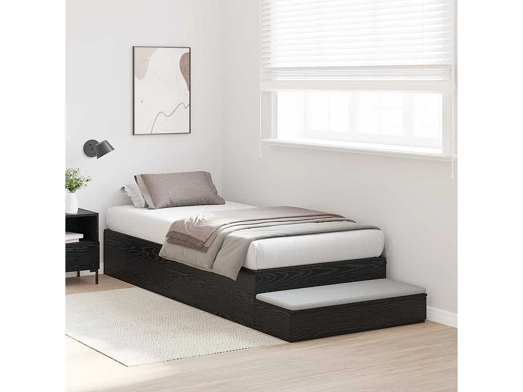 Lit simple | Lit adulte, enfant | Cadre de lit avec rangement Chêne noir 226.5x90x31.5 cm