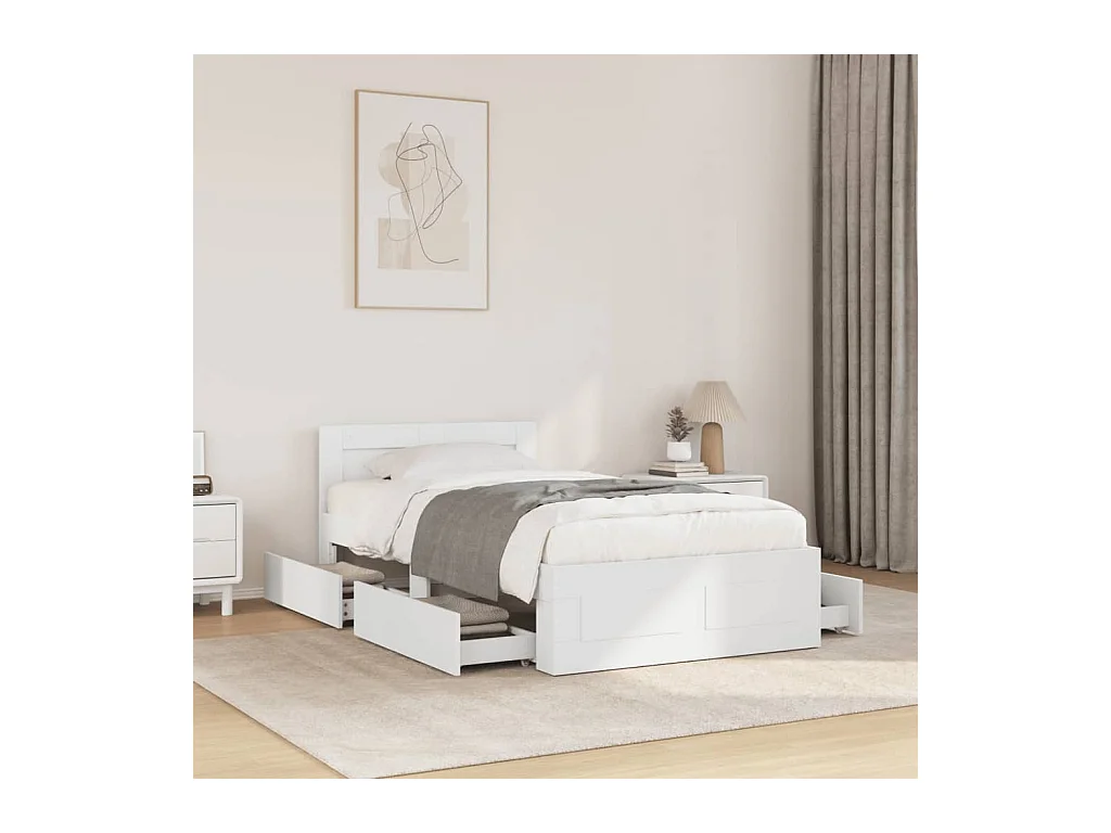 Lit simple | Lit adulte, enfant | Cadre de lit avec tête de lit blanc 90x200 cm