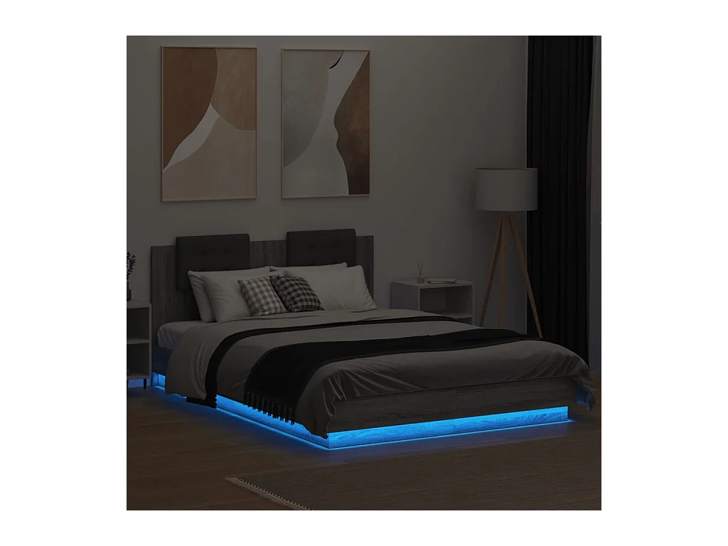 Lit simple | Lit adulte, enfant | Cadre de lit avec LED sonoma gris 120x200 cm