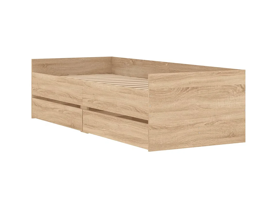 Lit simple | Lit adulte, enfant | Cadre de lit avec tiroirs chêne sonoma 100x200 cm