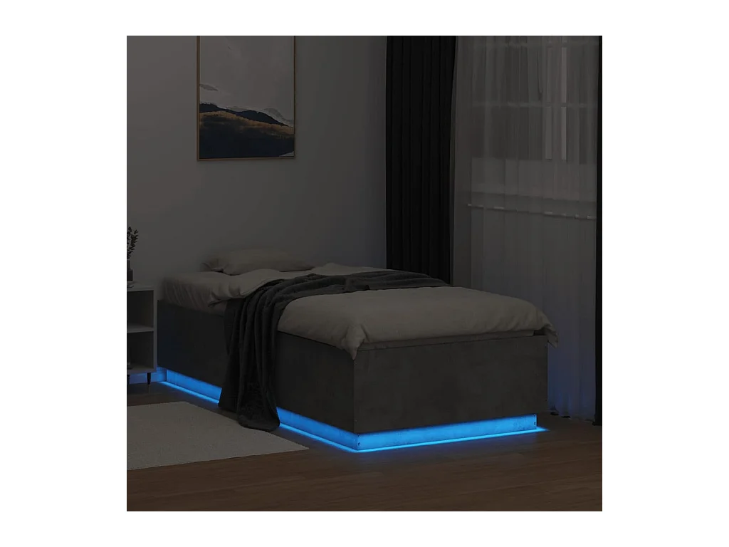 Lit simple | Lit adulte, enfant | Cadre de lit avec LED gris béton 75x190 cm