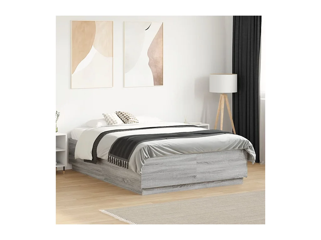 Lit simple | Lit adulte, enfant | Cadre de lit avec LED sonoma gris 120x190 cm