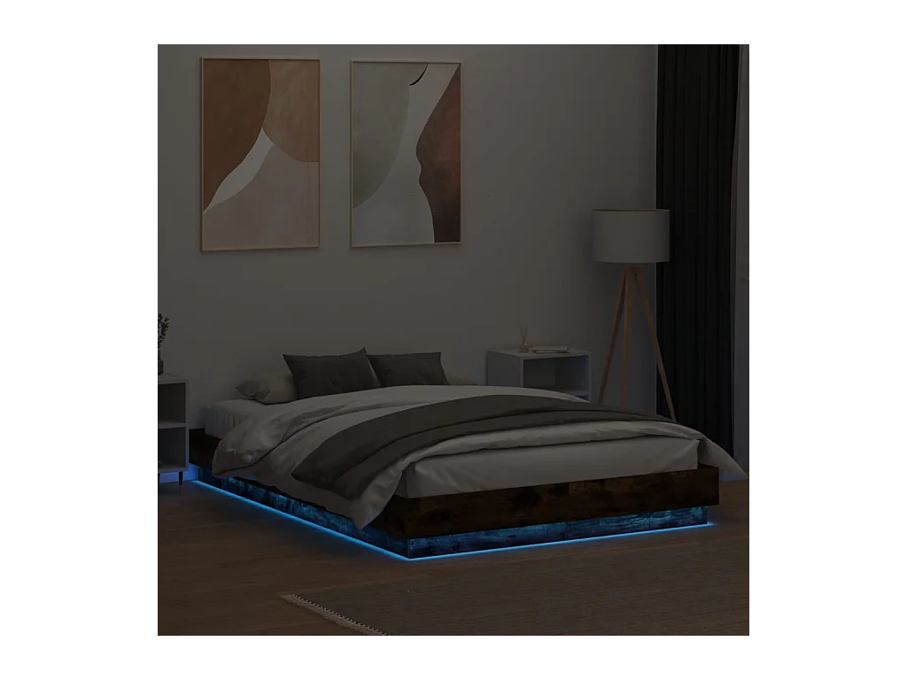 Lit simple | Lit adulte, enfant | Cadre de lit avec LED chêne fumé 120x200 cm