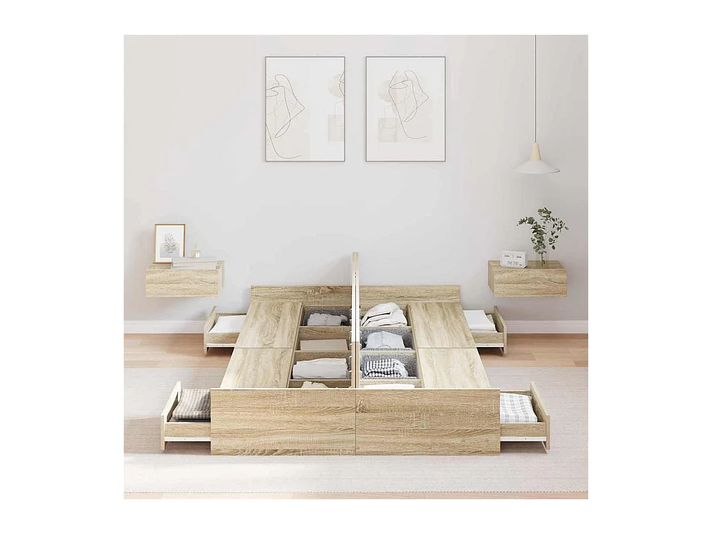 Lit simple | Lit adulte, enfant | Cadre de lit avec rangement Chêne sonoma 120x200 cm