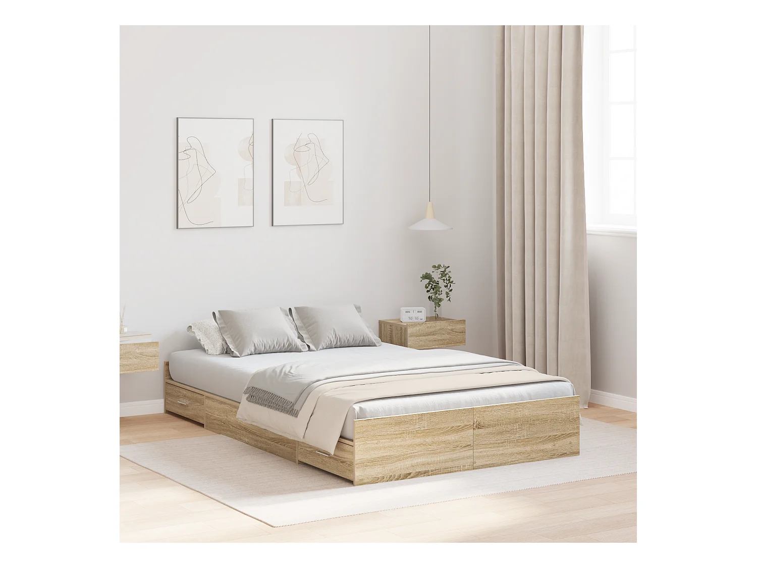 Lit simple | Lit adulte, enfant | Cadre de lit avec rangement Chêne sonoma 120x200 cm