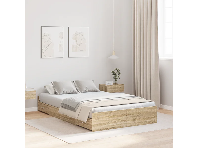 Lit simple | Lit adulte, enfant | Cadre de lit avec rangement Chêne sonoma 120x200 cm