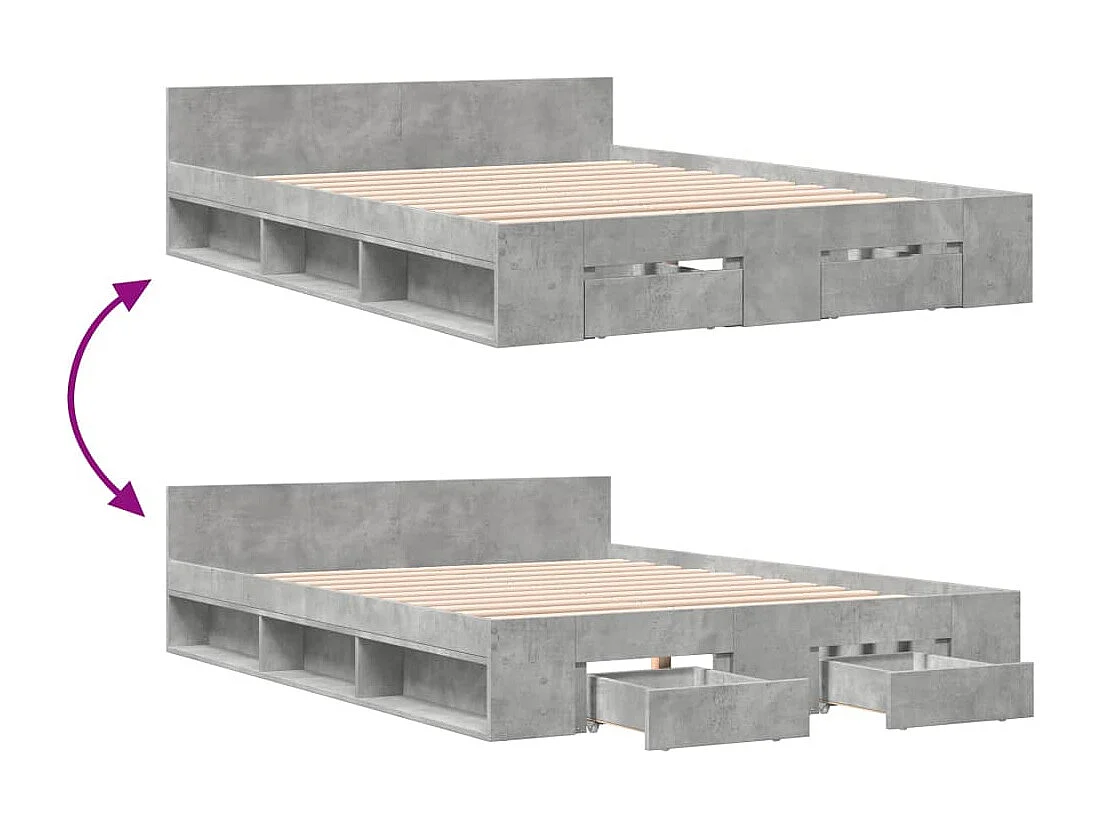 Lit simple | Lit adulte, enfant | Cadre de lit avec tiroirs gris béton 120x190 cm