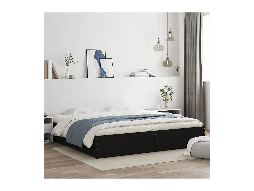 Lit double | Lit adulte | Cadre de lit avec tiroirs noir 160x200 cm