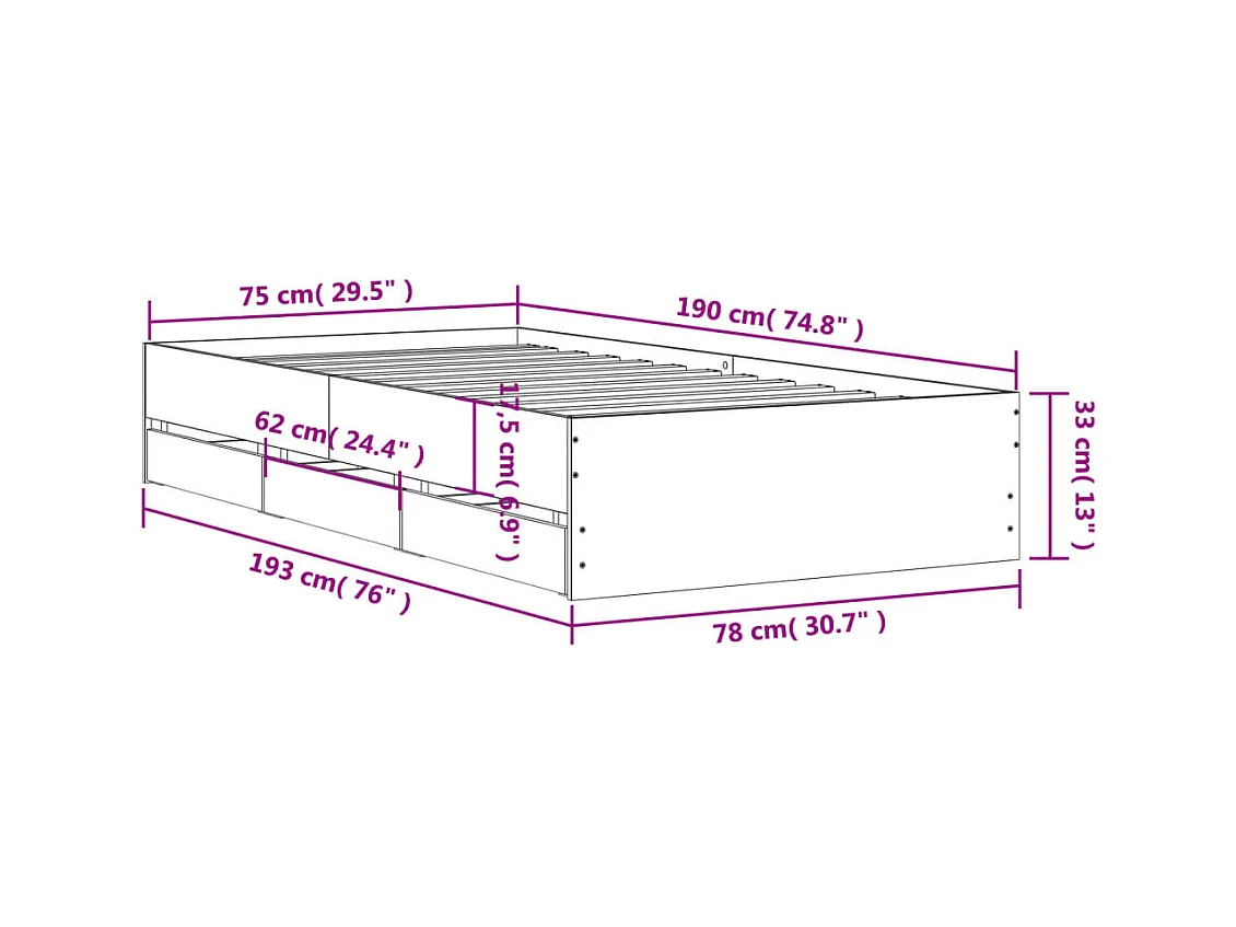Lit simple | Lit adulte, enfant | Cadre de lit avec tiroirs blanc 75x190 cm