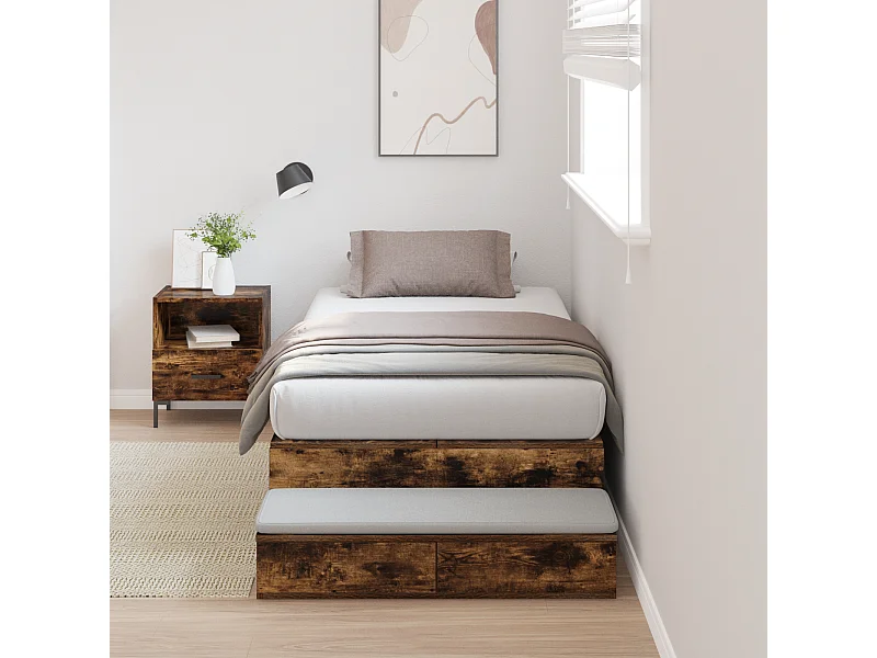 Lit simple | Lit adulte, enfant | Cadre de lit avec rangement Chêne fumé 226.5x90x31.5 cm