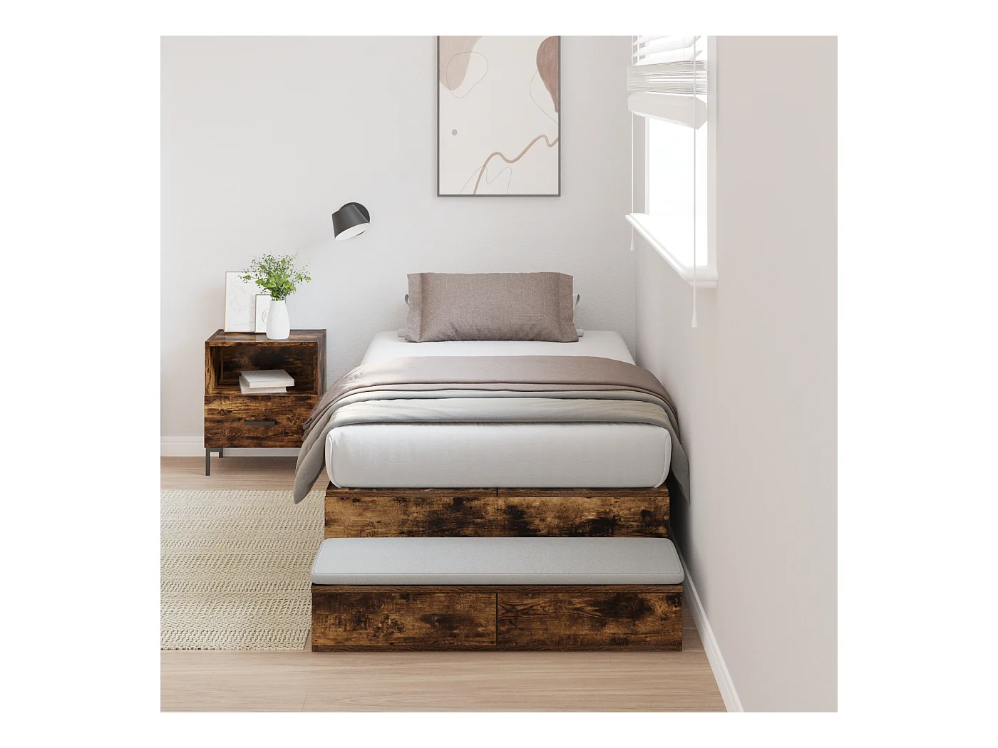 Lit simple | Lit adulte, enfant | Cadre de lit avec rangement Chêne fumé 226.5x90x31.5 cm