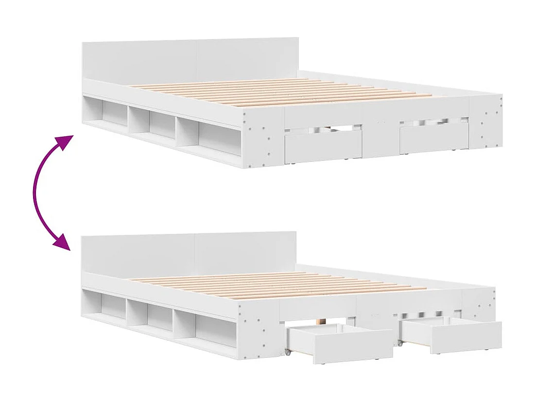 Lit double | Lit adulte | Cadre de lit avec tiroirs blanc 150x200 cm