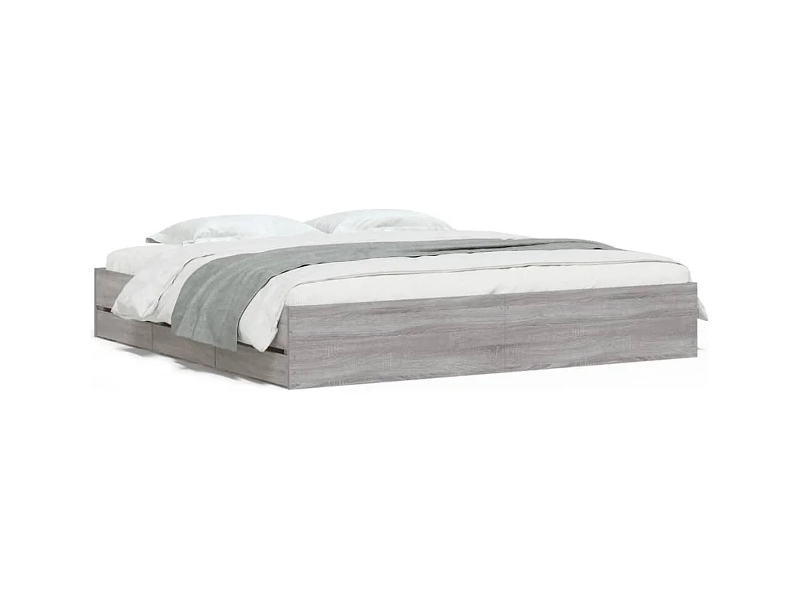 Lit double | Lit adulte | Cadre de lit avec tiroirs sonoma gris 160x200 cm