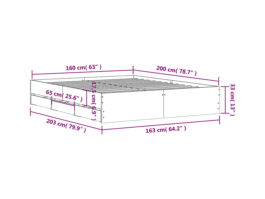 Lit double | Lit adulte | Cadre de lit avec tiroirs sonoma gris 160x200 cm